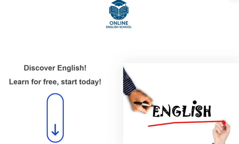Online angol iskola hirdetés, kéz írja az 'ENGLISH' szót, ingyenes tanulás.
